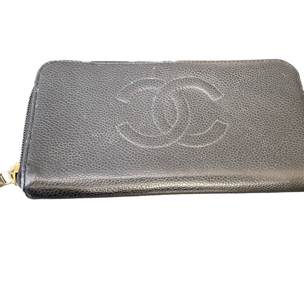 Chanel Black Caviar Leather long zippered wallet with Certificate of Authenticit